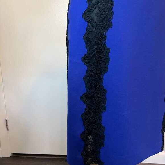Rebecca Taylor Royal Blue with Black Lace Trim Sleeveless Midi Dress, Size 2 - Picture 6 of 15